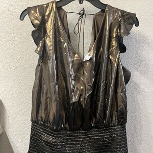 Nine West women’s Metallic Brown Ruffle Blouse sz XL